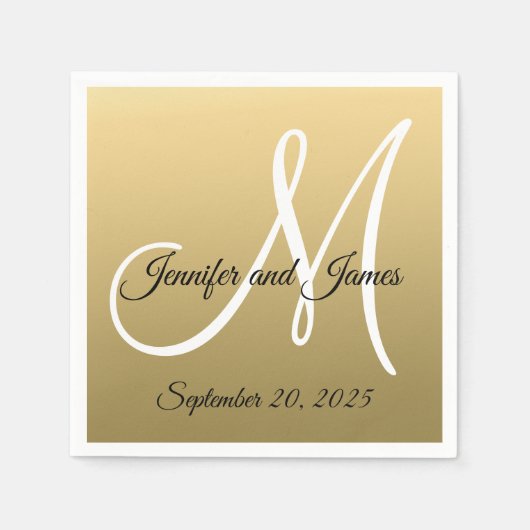 Serviette En Papier Faux Gold Foil Elegant Monogramme Noms Mariage (Devant)