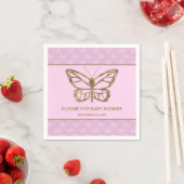 Serviette En Papier Faux Gold Foil Look Papillon - Baby shower pourpre (En situation)