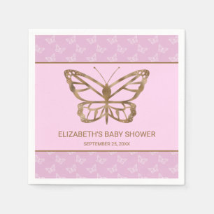 Serviette En Papier Faux Gold Foil Look Papillon - Baby shower pourpre