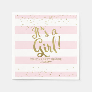 Serviette En Papier Faux Gold Foil Pink Stripes Baby shower C'est une 