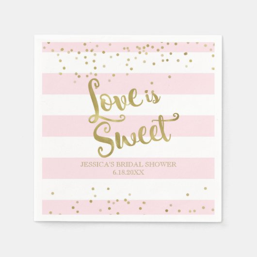 Serviette En Papier Faux Gold Foil Pink Stripes L'amour est Douche dou (Devant)