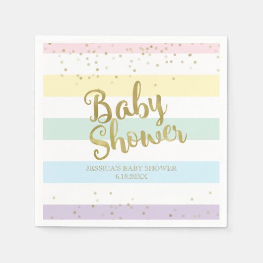 Serviette En Papier Faux Gold Foil Rainbow Stripes Baby shower (Devant)