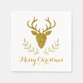 Serviette En Papier Faux Gold Foil Tête de cerf texturé Noël (Devant)