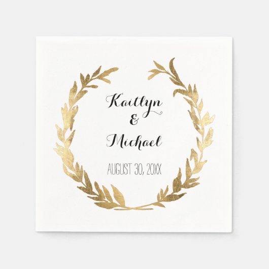Serviette En Papier Faux Gold Leaf Laurel Wreath Bride Réception (Devant)