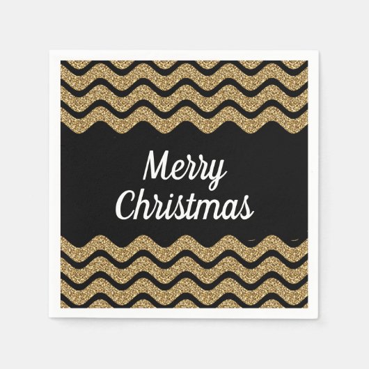 Serviette En Papier Faux Gold Parties scintillant Black Stripes Noël (Devant)