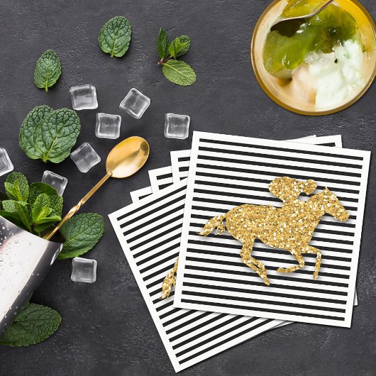 Serviette En Papier Faux Gold Parties scintillant Course Cheval Black