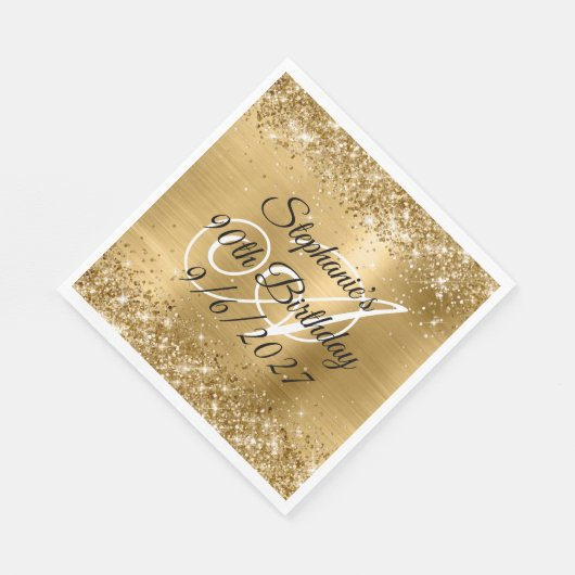 Serviette En Papier Faux Gold Parties scintillant et Foil 90e annivers (Coin)