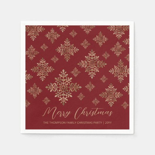 Serviette En Papier Faux Golden Foil Snowflakes Sur Rouge (Pas Vrai Fo (Devant)
