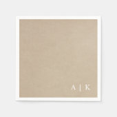 Serviette En Papier Faux Kraft Monogramme Simple Mariage rustique (Devant)