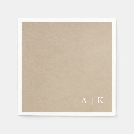 Serviette En Papier Faux Kraft Monogramme Simple Mariage rustique (Devant)