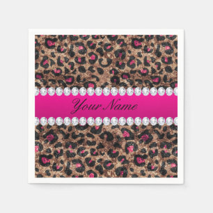 Serviette En Papier Faux Leopard Rose rose chaud huile et diamants