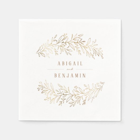 Serviette En Papier Faux or doré feuillage botanique élégant mariage (Devant)