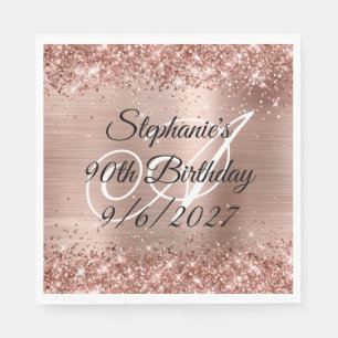 Serviette En Papier Faux or rose gold pailleté et feuille pour 90e ann