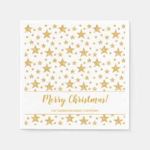 Serviette En Papier Faux Pailleté Doré Motif Étoiles Noël