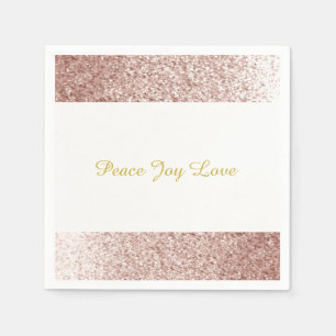 Serviette En Papier Faux Pailleté Or Rose Paix Joie Amour