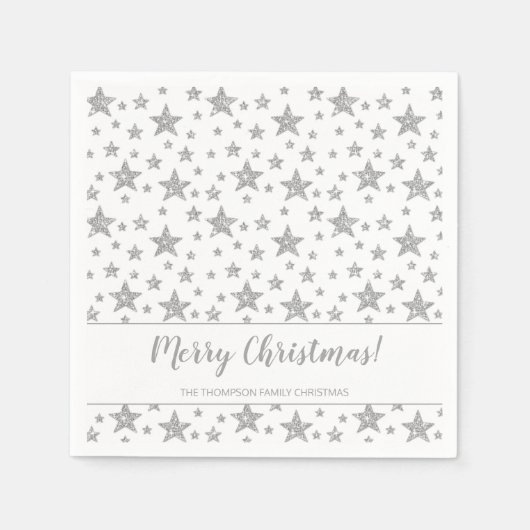 Serviette En Papier Faux Parties scintillant Argent Look Étoiles Motif (Devant)