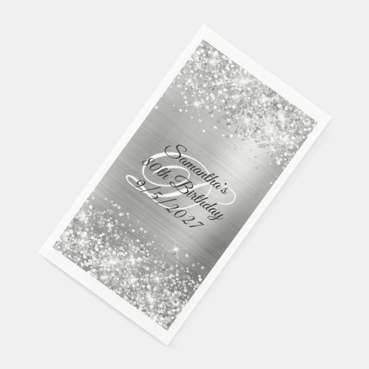 Serviette En Papier Faux Parties scintillant d'argent et Foil 80e anni (Coin)