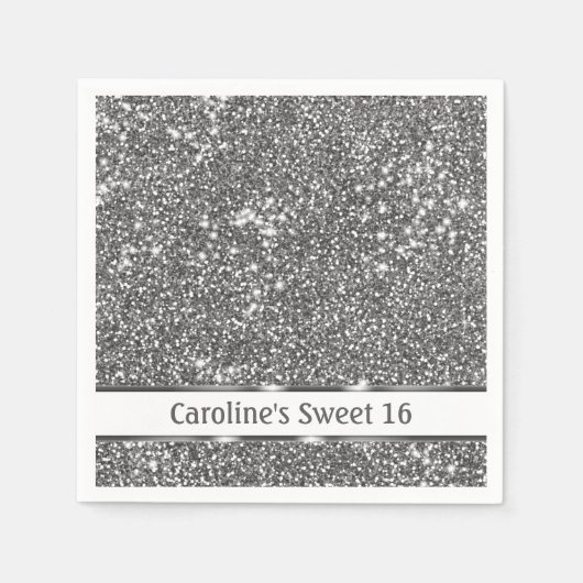 Serviette En Papier Faux Parties scintillant en argent Texture Look &  (Devant)