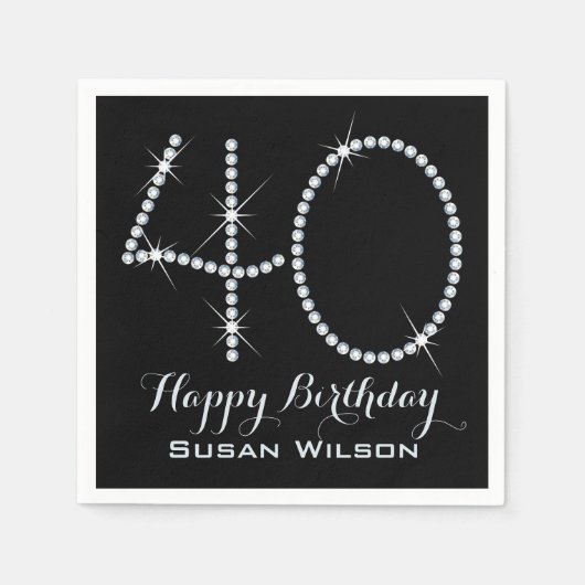 Serviette En Papier Faux Rhinestone 40e anniversaire (Devant)