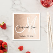 Serviette En Papier Faux Rose Gold Elegant Noms de Monogramme Mariage (En situation)
