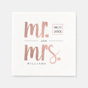 Serviette En Papier Faux Rose Gold Foil Mr & Mrs.
