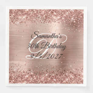 Serviette En Papier Faux rose gold pailleté et 30e anniversaire de pap