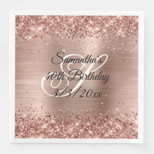 Serviette En Papier Faux rose gold pailleté et 40e anniversaire de pap