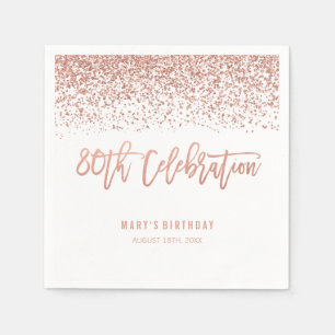 Serviette En Papier Faux Rose Gold Parties scintillant 80e anniversair