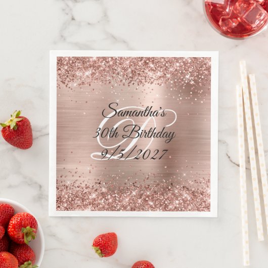 Serviette En Papier Faux Rose Gold Parties scintillant et Foil 30e ann (En situation)
