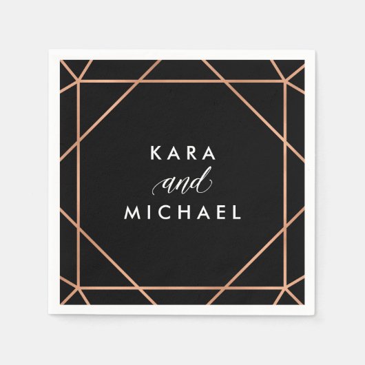 Serviette En Papier Faux Rose Gold sur le Mariage géométrique moderne  (Devant)