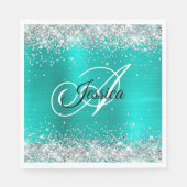 Serviette En Papier Faux Shiny Silver Parties scintillant Turquoise Fo (Devant)