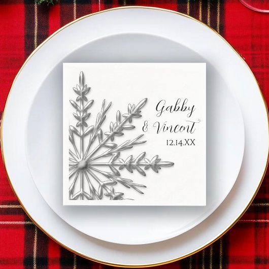 Serviette En Papier Faux Silver Snowflakes Mariage d'hiver