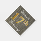 Serviette En Papier Faux Wood, Faux Gold 17e anniversaire + Nom person (Coin)