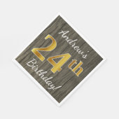 Serviette En Papier Faux Wood, Faux Gold 24e anniversaire + Nom person (Coin)