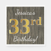 Serviette En Papier Faux Wood, Faux Gold 33e anniversaire + Nom person (Devant)