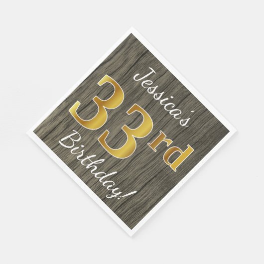 Serviette En Papier Faux Wood, Faux Gold 33e anniversaire + Nom person (Coin)