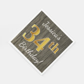 Serviette En Papier Faux Wood, Faux Gold 34e anniversaire + Nom person (Coin)