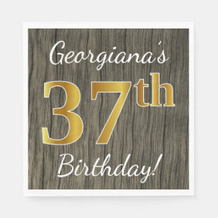 Serviette En Papier Faux Wood, Faux Gold 37th Birthday + Custom Name