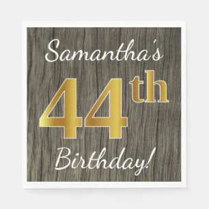 Serviette En Papier Faux Wood, Faux Gold 44e anniversaire + Nom person