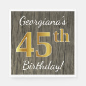 Serviette En Papier Faux Wood, Faux Gold 45e anniversaire + Nom person (Devant)