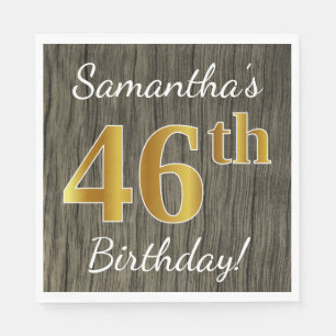 Serviette En Papier Faux Wood, Faux Gold 46e anniversaire + Nom person