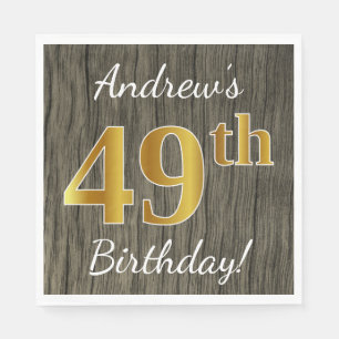 Serviette En Papier Faux Wood, Faux Gold 49e anniversaire + Nom person