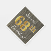 Serviette En Papier Faux Wood, Faux Gold 68e anniversaire + Nom person (Coin)