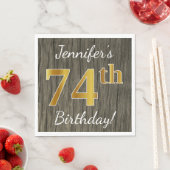 Serviette En Papier Faux Wood, Faux Gold 74e anniversaire + Nom person (En situation)