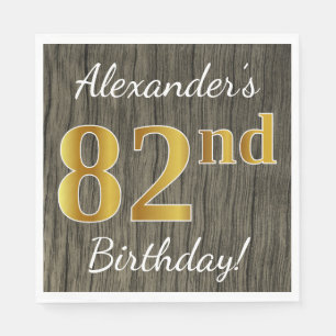 Serviette En Papier Faux Wood, Faux Gold 82e anniversaire + Nom person