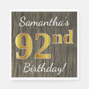 Serviette En Papier Faux Wood, Faux Gold 92e anniversaire + Nom person