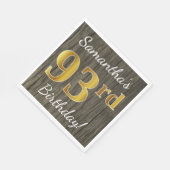 Serviette En Papier Faux Wood, Faux Gold 93e anniversaire + Nom person (Coin)