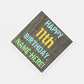 Serviette En Papier Faux Wood, Peint Texte Look, 11ème Anniversaire + (Coin)