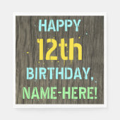 Serviette En Papier Faux Wood, Peint Texte Look, 12e anniversaire + No (Devant)