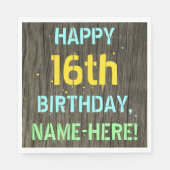 Serviette En Papier Faux Wood, Peint Texte Look, 16e anniversaire + No (Devant)